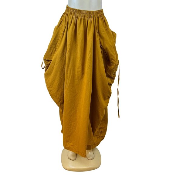 Thaluta Women's Mustard Yellow Drawstring Maxi Skirt Boho Balloon Style OS - New - Picture 1 of 7